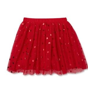 Way to Celebrate Girl's Mesh Layered Skirt Red Metallic Hearts XL(14-16)